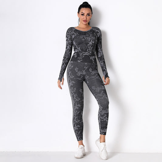 Black Jungle fatigues Seam less Crop Top&Leggings Set