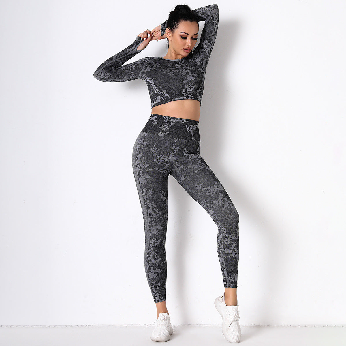 Black Jungle fatigues Seam less Crop Top&Leggings Set