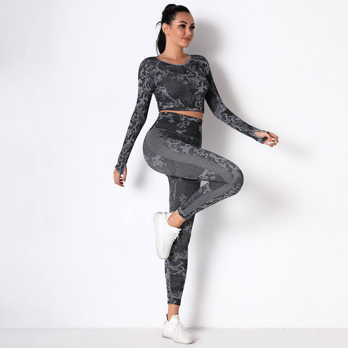 Black Jungle fatigues Seam less Crop Top&Leggings Set