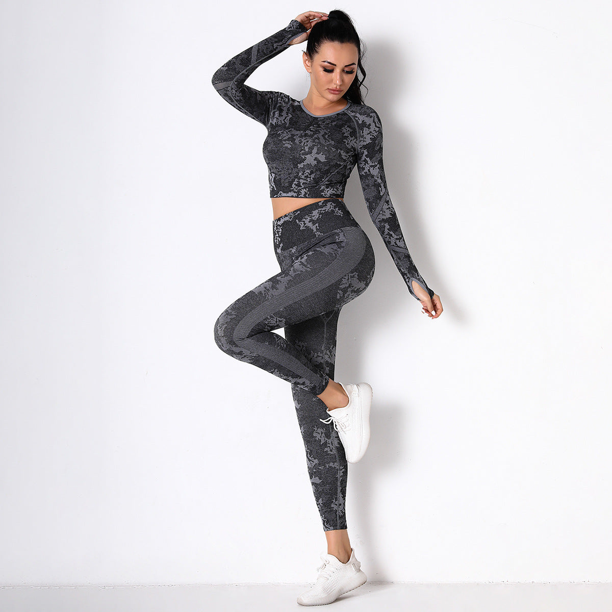 Black Jungle fatigues Seam less Crop Top&Leggings Set