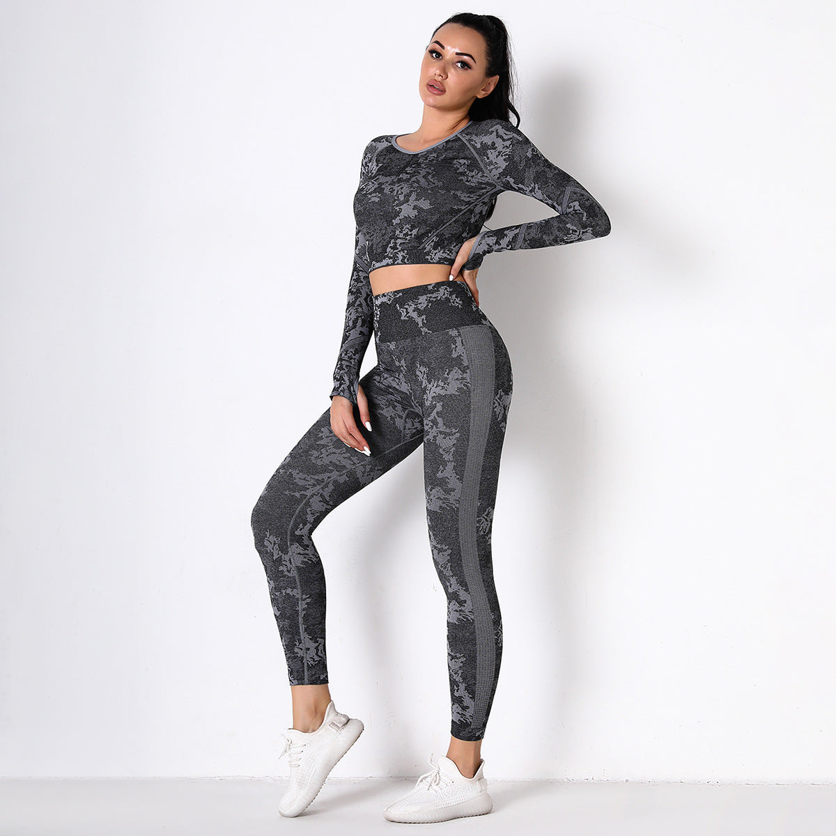 Black Jungle fatigues Seam less Crop Top&Leggings Set