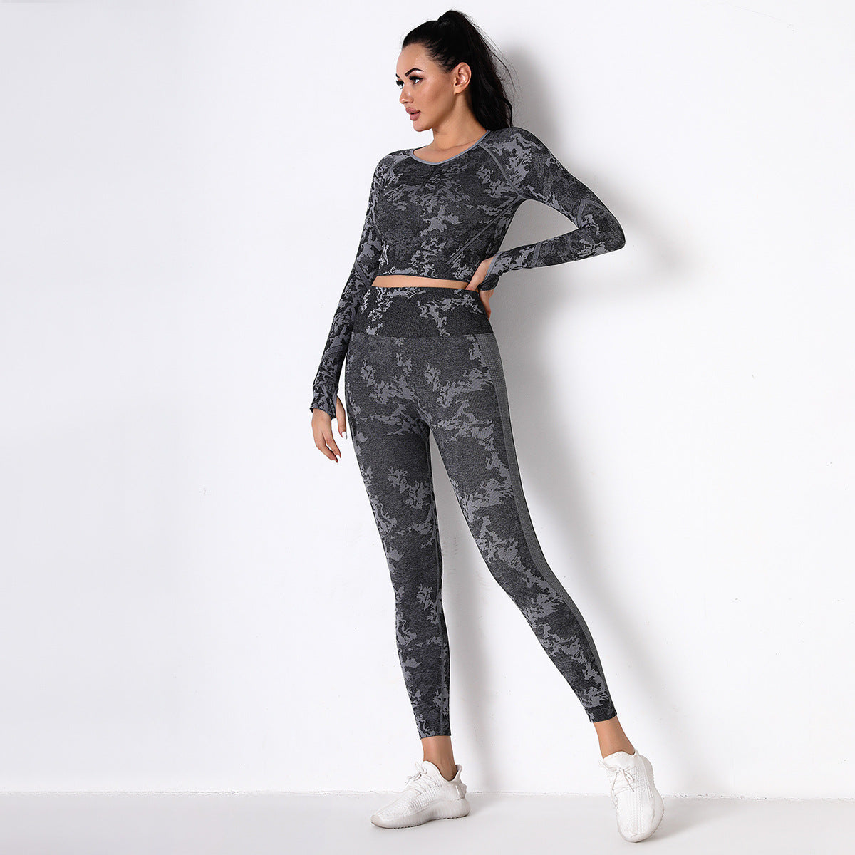 Black Jungle fatigues Seam less Crop Top&Leggings Set