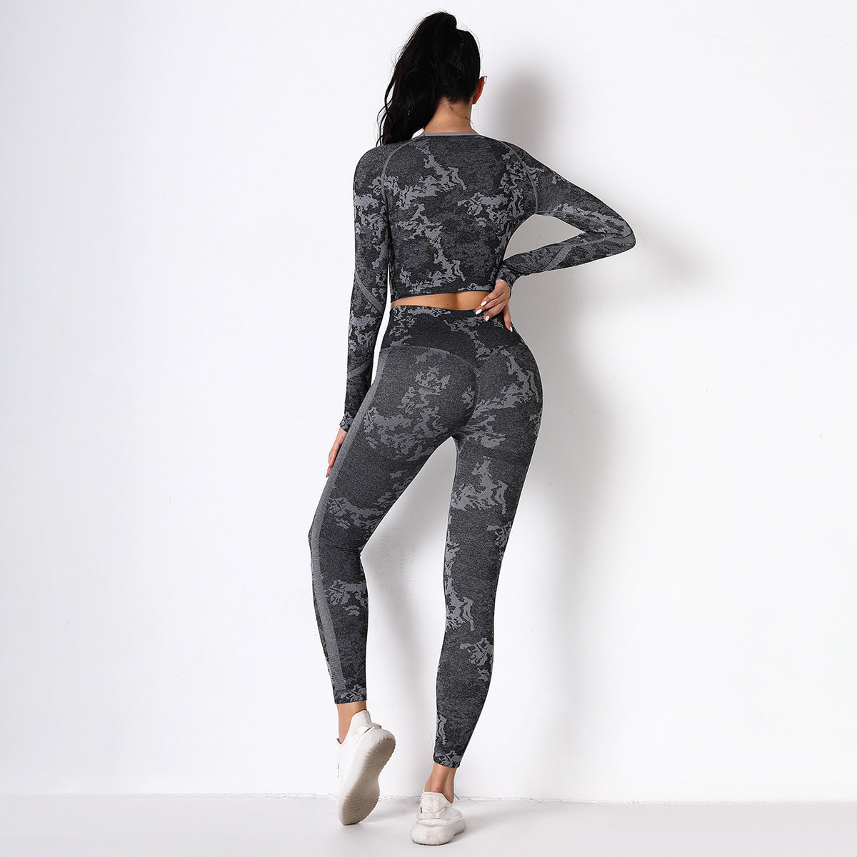 Black Jungle fatigues Seam less Crop Top&Leggings Set