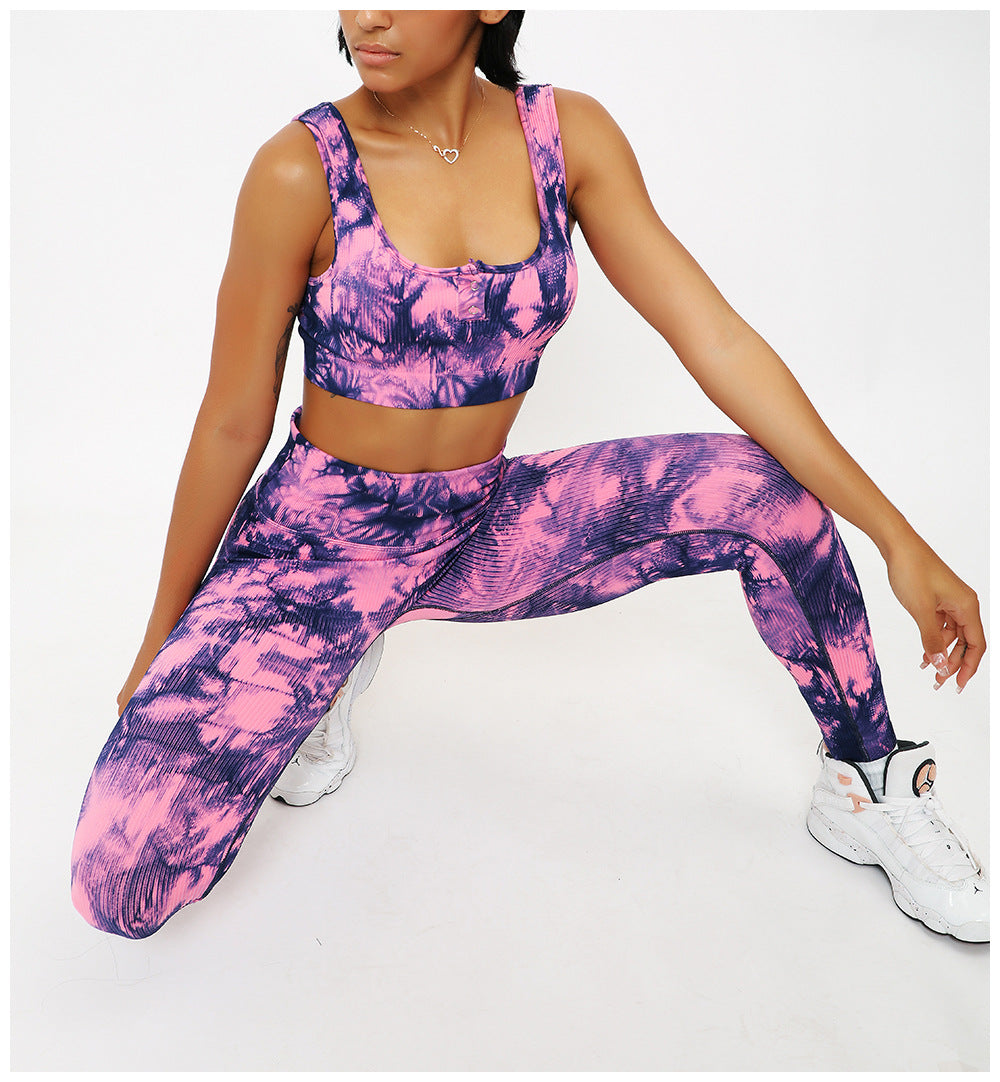 DIANA GUIDA PADDED TIE DYED SEAMLESS SPORTS BRA AND LEGGINGS SET