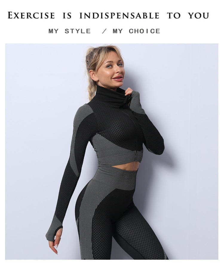 OMBER SEAMLESS ZIP UP LONG SLEEVE GYM TOP AND LEGGINGS SETS