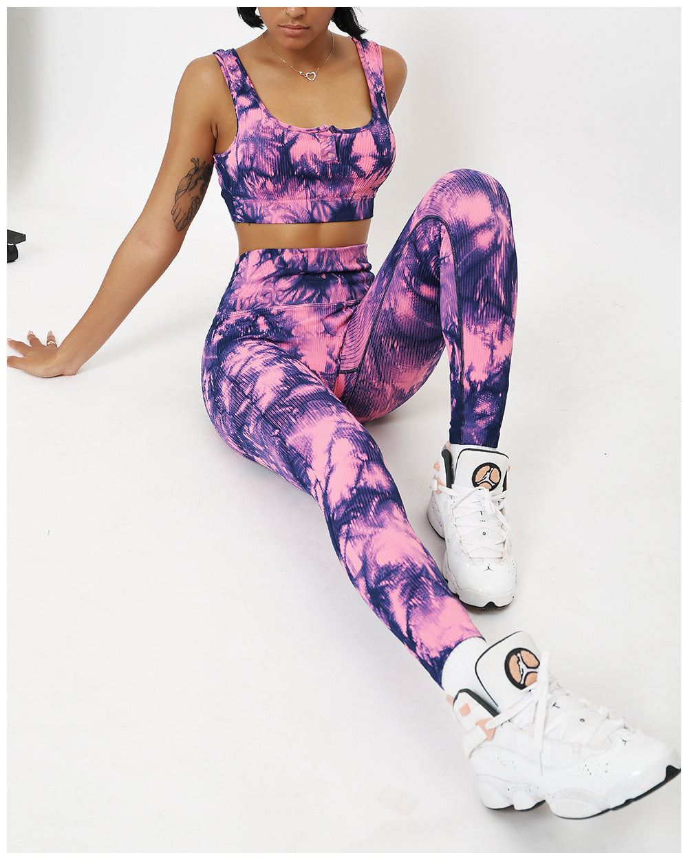 DIANA GUIDA PADDED TIE DYED SEAMLESS SPORTS BRA AND LEGGINGS SET