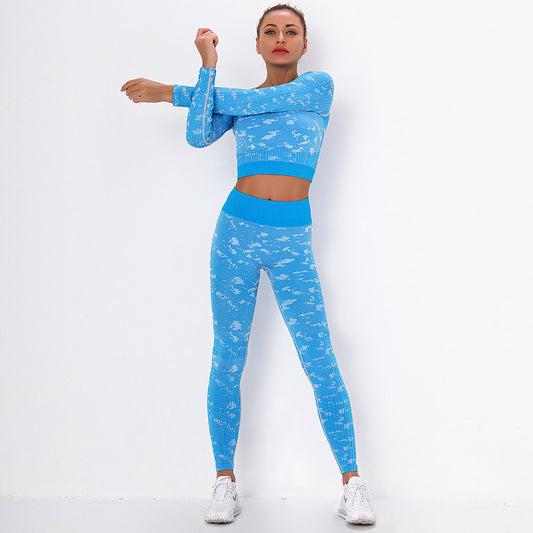 BLUE SEAMLESS CONTOUR LONG SLEEVE TOP AND LEGGINGS