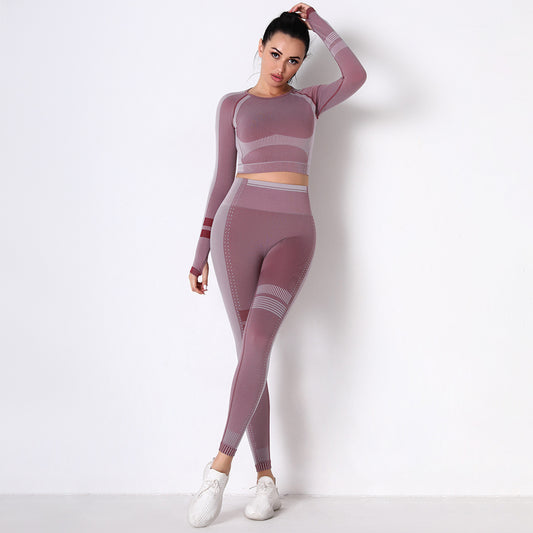 ROSE SEAMLESS SPORT LONG SLEEVE CROP TOP AND LEGGIES SETS